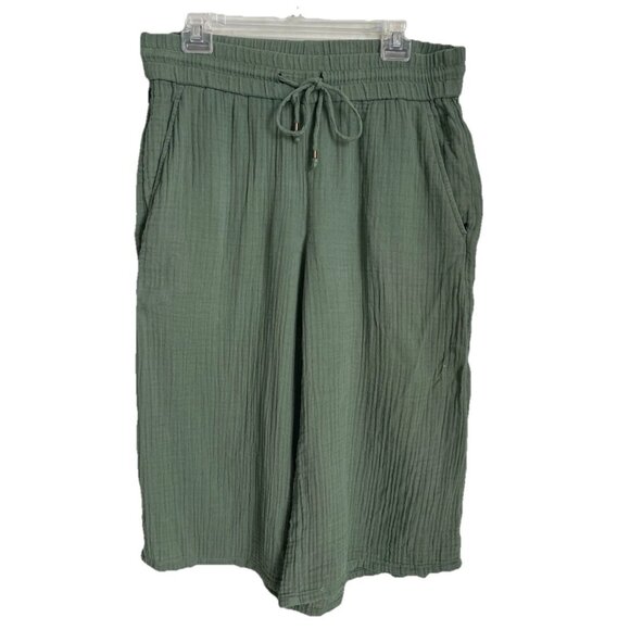 EILEEN FISHER Green Organic Gauze Cropped Wide Leg Pants - Picture 1 of 6